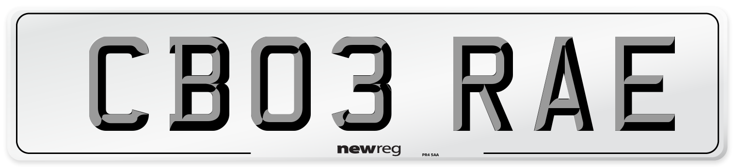 CB03 RAE Number Plate from New Reg